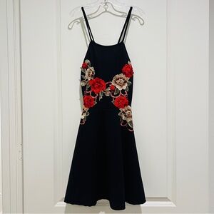 90s vintage Black mini dress floral embroidered L gothic romantic whimsigoth